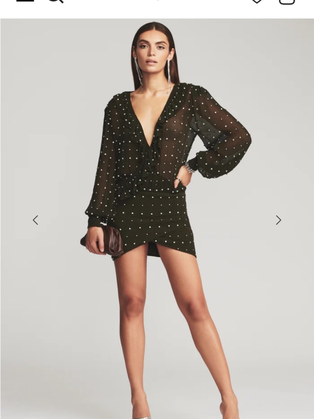 Retrofete Black Polka Dot Plunging V Mini Dress